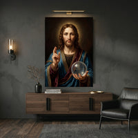 Jesus Christ Salvator Mundi Oil Painting Style Canvas Print Wall Art, Divine - Mockup Display 9