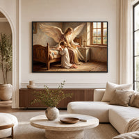 Guardian Angel & Child Praying Oil Painting Style Canvas Print Wall Art, Divine Grace - Mockup Display 9