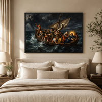 Jesus Calms the Storm Classic Spiritual Canvas Print Wall Art - Dramatic - Mockup Display 9