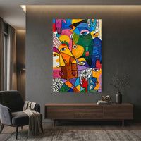 Abstract Faces Canvas Wall Art, Colorful Modern Portrait Print, Gallery Room Decor