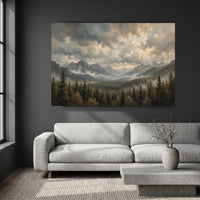 Dramatic Misty Mountain Forest Oil Painting Style Canvas Print Wall Art Decor - Mockup Display 9
