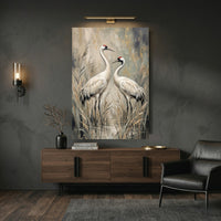 Elegant White Cranes Oil Painting Style Canvas Print Wall Art, Serene Decor - Mockup Display 9