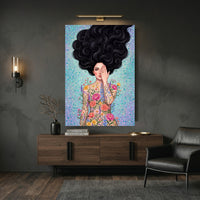 Woman with Flowing Hair & Floral Body Art Canvas Print Wall Art, Bohemian Decor - Mockup Display 9