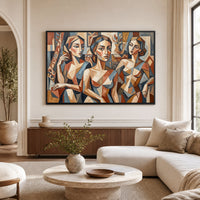 Cubist Three Women Portrait Canvas Print Wall Art, Abstract Gallery Style - Mockup Display 9