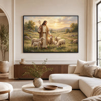 Jesus the Good Shepherd Oil Painting Style Canvas Print Wall Art for Devotion - Mockup Display 9