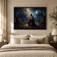 Jesus in Gethsemane Oil Painting Style Canvas Print Wall Art, Spiritual Decor - Mockup Display 9