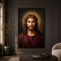 Jesus Christ Crown of Thorns Realistic Spiritual Portrait Canvas Print Wall Art - Mockup Display 9