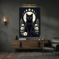 Mystical Black Cat Moon Phases Celestial Canvas Print Wall Art, Elegant Home Decor - Mockup Display 9