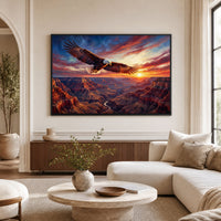 Majestic Bald Eagle Grand Canyon Oil Painting Style Canvas Print Wall Art Sunset - Mockup Display 9