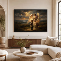 Guardian Angel and Child Religious Oil Painting Style Canvas Print Wall Art - Mockup Display 9