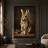 Charming Rabbit Oil Painting Style Canvas Print Wall Art, Rustic Decor - Mockup Display 9