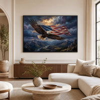 Majestic Bald Eagle American Flag Landscape Oil Painting Style Canvas Print - Mockup Display 9