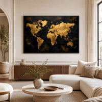 Textured Golden World Map Modern Abstract Canvas Print Wall Art, Elegant Decor - Mockup Display 9