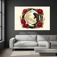 Golden and Black Koi Fish Peony Japanese Art Style Canvas Print Wall Art Decor - Mockup Display 9