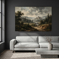 Misty Castle Landscape Oil Painting Style Canvas Print Wall Art, Majestic Scenery - Mockup Display 9