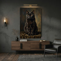 Classic Black Cat Oil Painting Style Canvas Print Wall Art, Elegant Pet Portrait Decor - Mockup Display 9