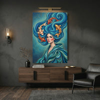 Mystical Woman with Koi Fish Canvas Print Wall Art, Elegant Fantasy Style Decor - Mockup Display 9