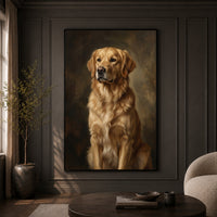 Golden Retriever Dog Portrait Oil Painting Style Canvas Print Wall Art, Elegant Decor - Mockup Display 9