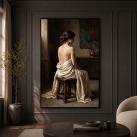 Serene Draped Woman Classical Oil Painting Style Canvas Print Wall Art for Elegance - Mockup Display 9
