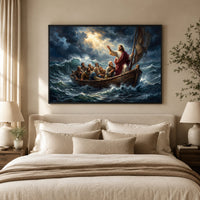 Jesus Calming the Storm Dramatic Oil Painting Style Canvas Print Wall Art - Mockup Display 9