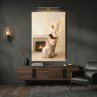 Serene Mother & Baby with Guardian Angel Oil Painting Style Canvas Print Wall Art - Mockup Display 9