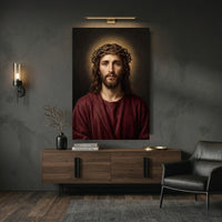 Jesus Christ with Crown of Thorns Oil Painting Style Canvas Print Wall Art, Sacred - Mockup Display 9