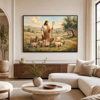 Jesus Christ Good Shepherd Oil Painting Style Canvas Print Wall Art, Inspirational Decor - Mockup Display 9