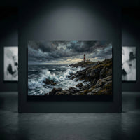 Stormy Lighthouse Stretched Canvas Wall Art, Dramatic Seascape Print, Coastal Living Room Decor