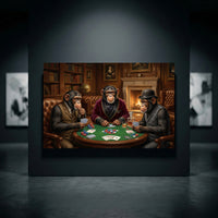 Sophisticated Chimpanzees Poker Game Oil Painting Style Canvas Print Wall Art - Mockup Display 10