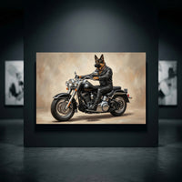 Biker German Shepherd Dog Oil Painting Style Canvas Print Wall Art Decor - Mockup Display 10