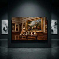 Five Dogs Admiring Art Museum Oil Painting Style Canvas Print Wall Decor - Mockup Display 10