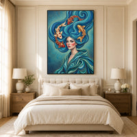 Mystical Woman with Koi Fish Canvas Print Wall Art, Elegant Fantasy Style Decor - Mockup Display 10