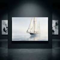 Misty Ocean Sailboat Watercolor Style Canvas Print Wall Art, Coastal Serenity - Mockup Display 10