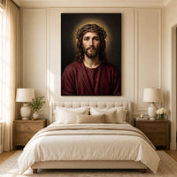 Jesus Christ with Crown of Thorns Oil Painting Style Canvas Print Wall Art, Sacred - Mockup Display 10