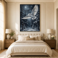 Majestic Barn Owl Snowy Forest Night Oil Painting Style Canvas Print Wall Art - Mockup Display 10