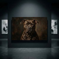 Black Pit Bull Stretched Canvas Wall Art, Dramatic Dog Portrait Print, Rustic Living Room Decor