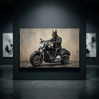 Doberman Biker Dog Oil Painting Style Canvas Print Wall Art, Man Cave Decor - Mockup Display 10