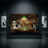 Humorous Dogs Playing Poker Oil Painting Style Canvas Print Wall Art Decor - Mockup Display 10