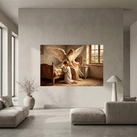 Guardian Angel & Child Praying Oil Painting Style Canvas Print Wall Art, Divine Grace - Mockup Display 10