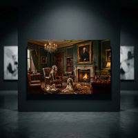 Regal Dogs in Opulent Study Oil Painting Style Canvas Print for Home Decor - Mockup Display 10