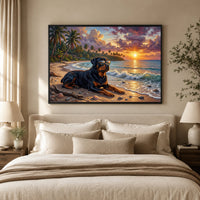 Rottweiler Dog Tropical Beach Sunset Oil Painting Style Canvas Print Wall Art Décor - Mockup Display 10