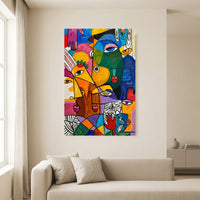 Abstract Faces Canvas Wall Art, Colorful Modern Portrait Print, Gallery Room Decor