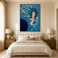 Mystical Woman & Koi Fish Oil Painting Style Canvas Print Wall Art, Serene Decor - Mockup Display 10