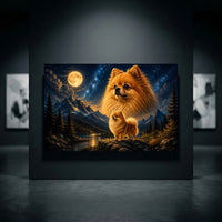 Majestic Pomeranian Dogs Oil Painting Style Canvas Print Wall Art, Serene Landscape - Mockup Display 10