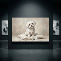 White Maltese Stretched Canvas Wall Art, Soft Dog Portrait Print, Elegant Bedroom Decor