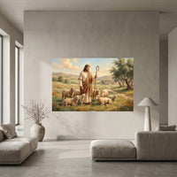Jesus Christ Good Shepherd Oil Painting Style Canvas Print Wall Art, Inspirational Decor - Mockup Display 10