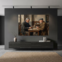 Elderly Men Playing Cards Oil Painting Style Canvas Print Wall Art, Tavern Scene Decor - Mockup Display 10