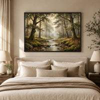 Serene Misty Forest Stream Realistic Canvas Print Wall Art, Nature Landscape Decor - Mockup Display 10