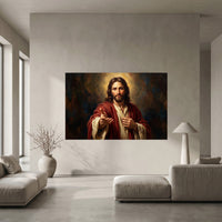 Jesus Christ Portrait Oil Painting Style Canvas Print Wall Art, Inspirational - Mockup Display 10