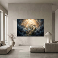 Heavenly Stairway Oil Painting Style Canvas Print Wall Art for Serenity - Mockup Display 10